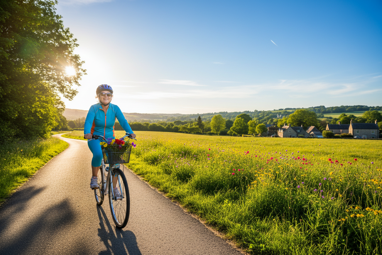 Aktive Frau beim Radfahren - Breitbildformat